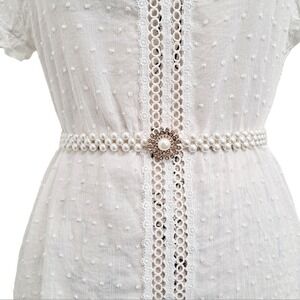 White pearl beaded Flower buckle wedding stretch evening waist dress dainty Belt